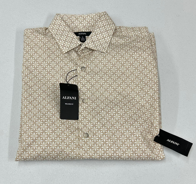 Alfani Men's Relaxed-Fit Shirt, Winter Ivory CB, Size S