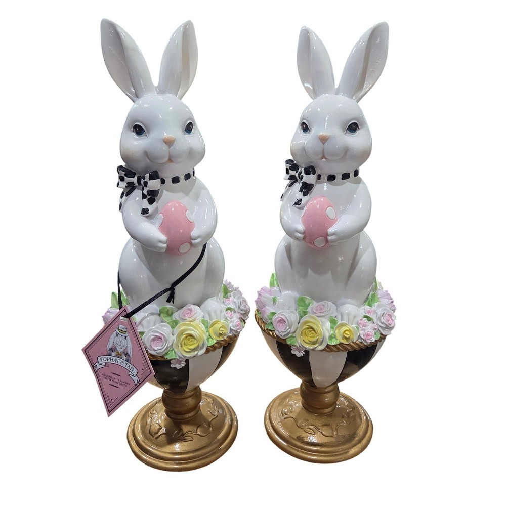 Tophat & Tail Easter Bunny Figurine Set Rabbit Egg Floral Mackenzie Childs Style
