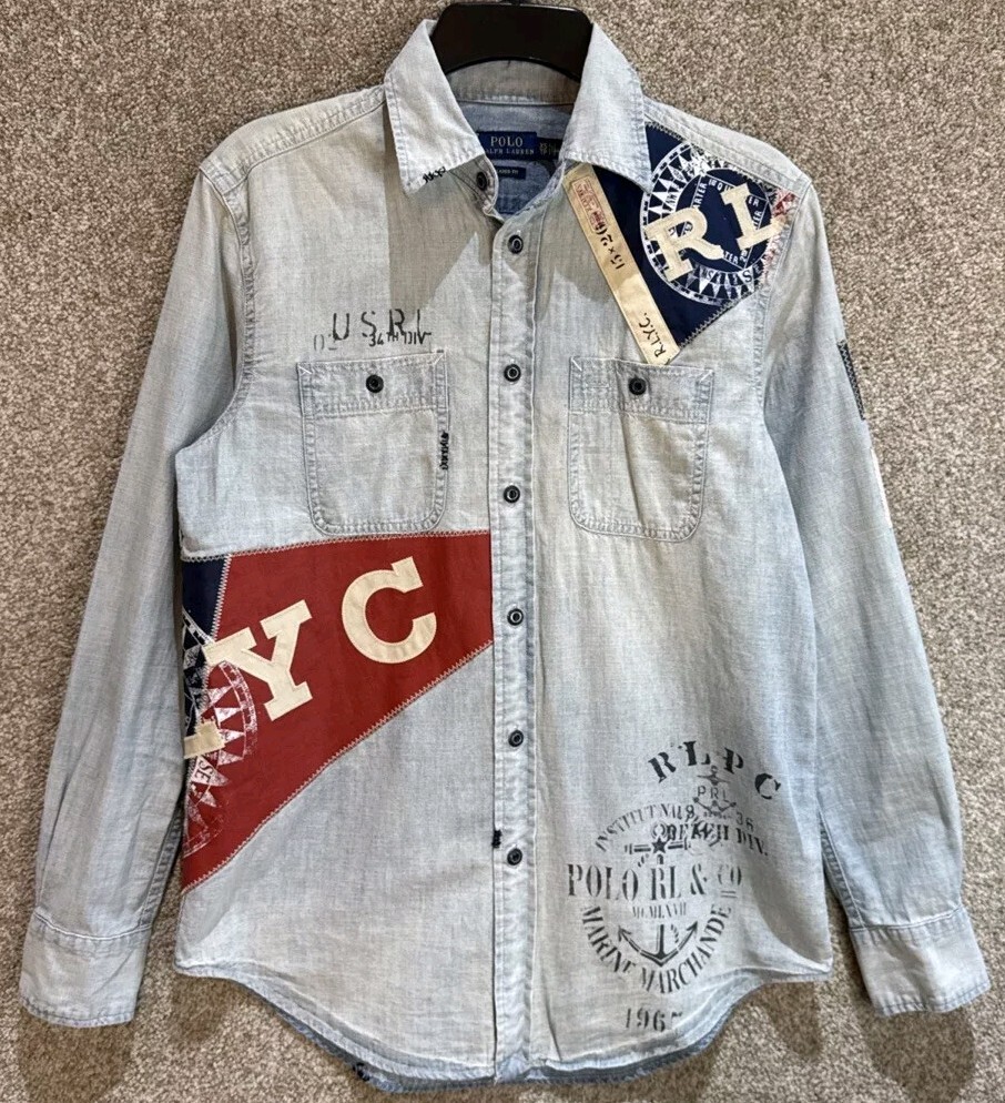 Ralph Lauren Mens XS Yacht Club Chambray Naval Button Long Sleeve Shirt