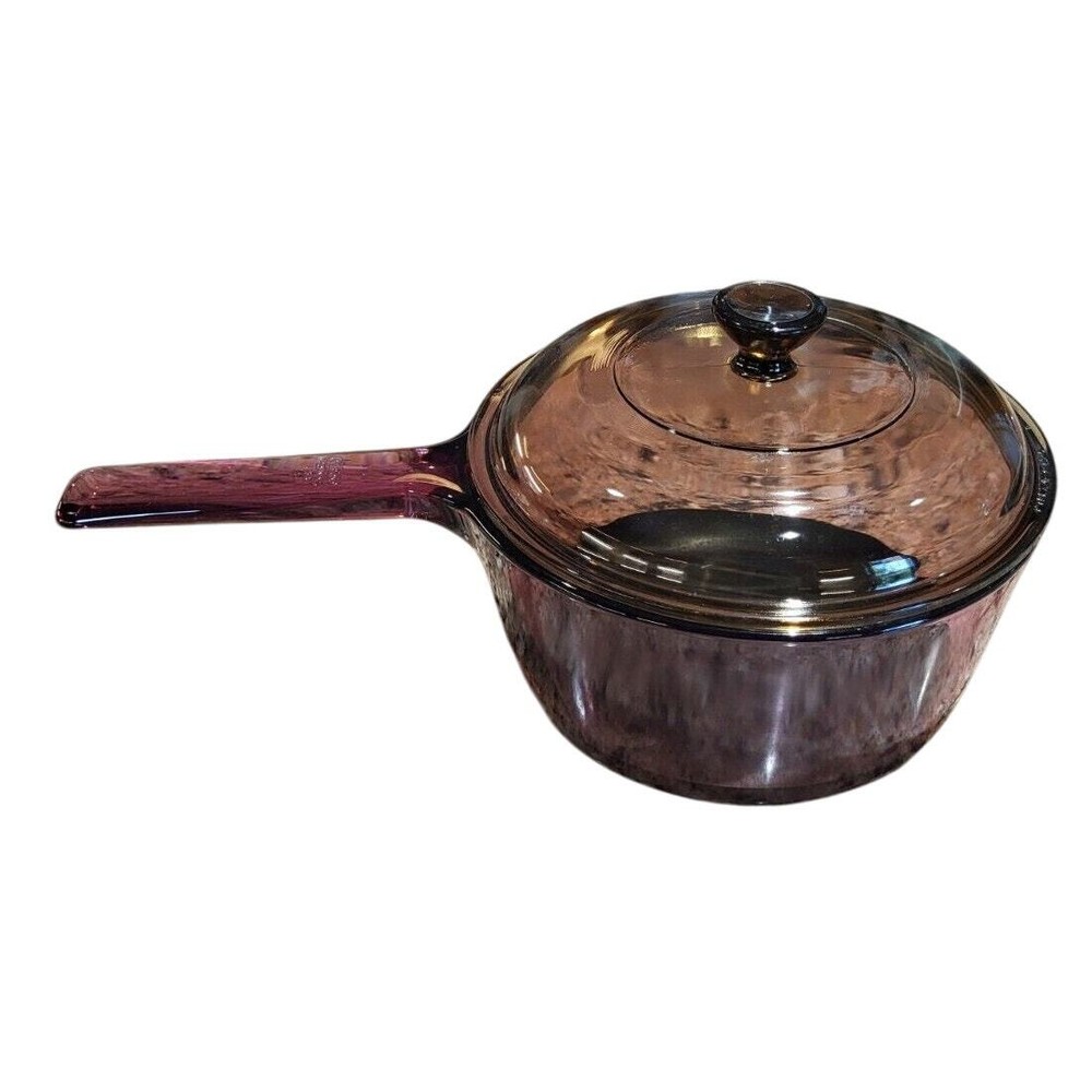 Vintage Cranberry Visions Sauce Pan With Amber Lid