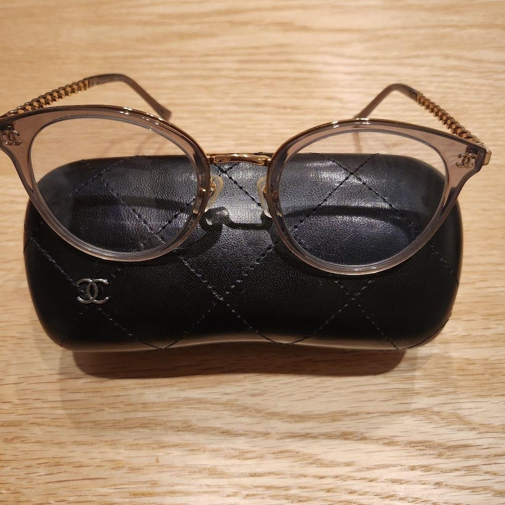 Chanel Gold Round Clear Lens Sunglasses Classic Style