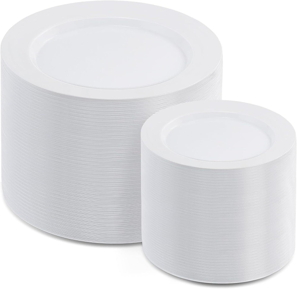 200-Pack White Plastic Disposable Party Plates for Events