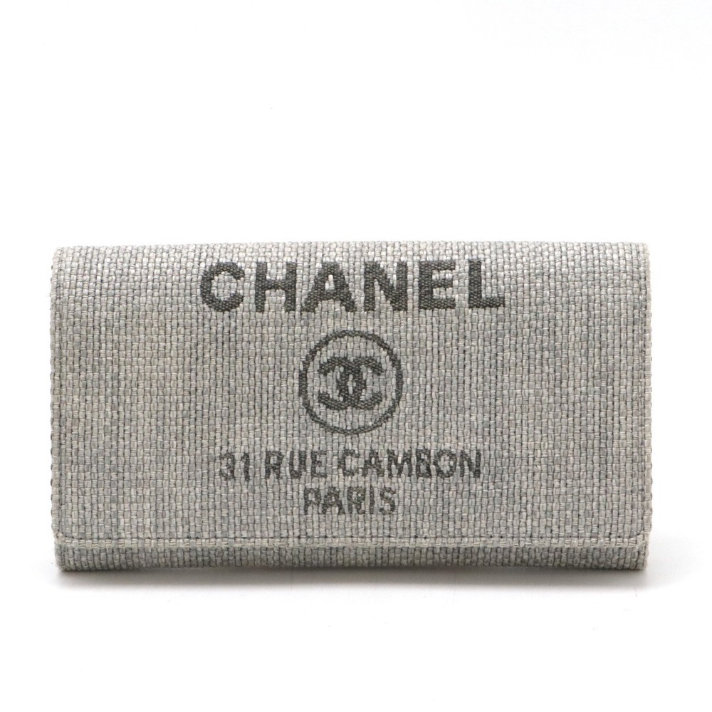 CHANEL Deauville Coco Mark Flap Wallet Canvas Leather Bifold A80053 512472