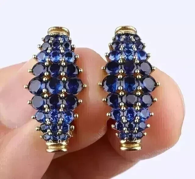 2Ct Round Lab Created Blue Sapphire Wedding Hoop Earrings 14K Yellow Gold Plated