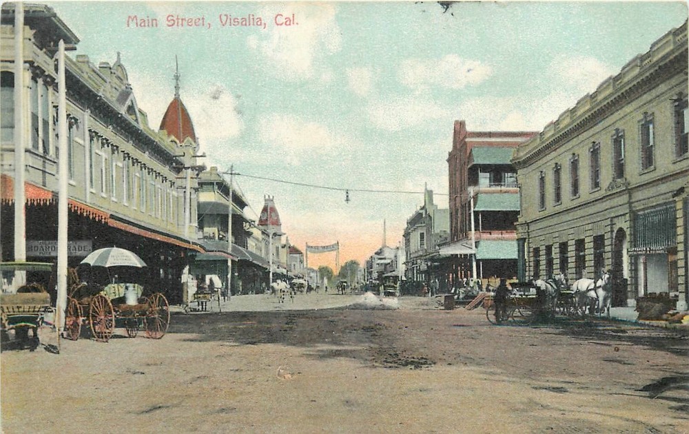 1907 Visalia California Main Street Huffaker #3 Postcard 25-719