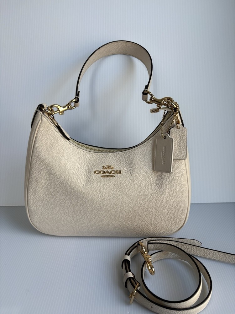 COACH Terry Hobo 2WAY Shoulder Handbag Pebbled Leather Chalk Color  CJ517 EUC