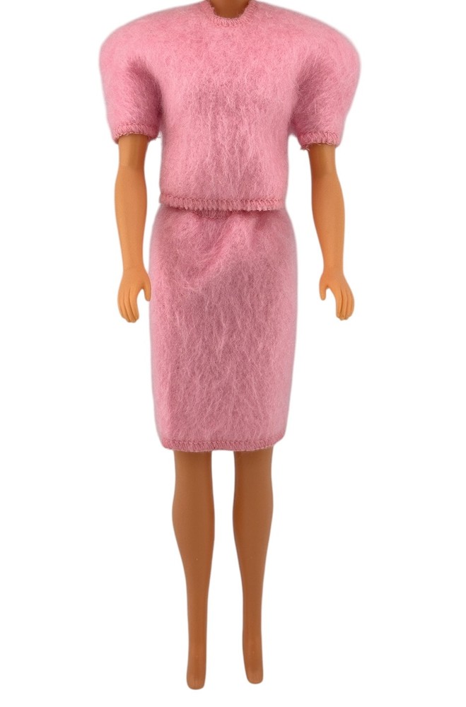 Vtg Mattel Barbie 2870 Fancy Fashions Pink Sweater Skirt Top 1986 Faux Mohair