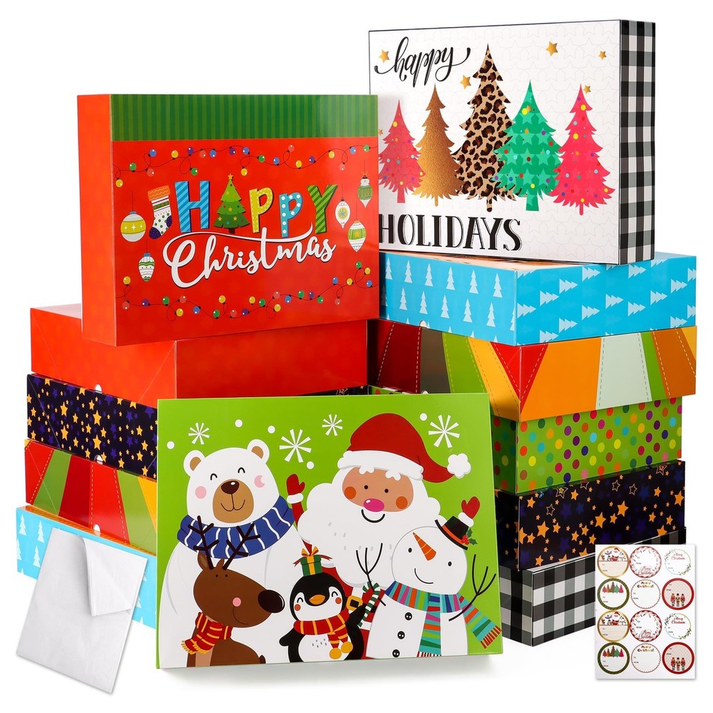 12Pcs Extra Large Christmas Gift Boxes Bulk with Lids,4inch Deep Christmas Ro...