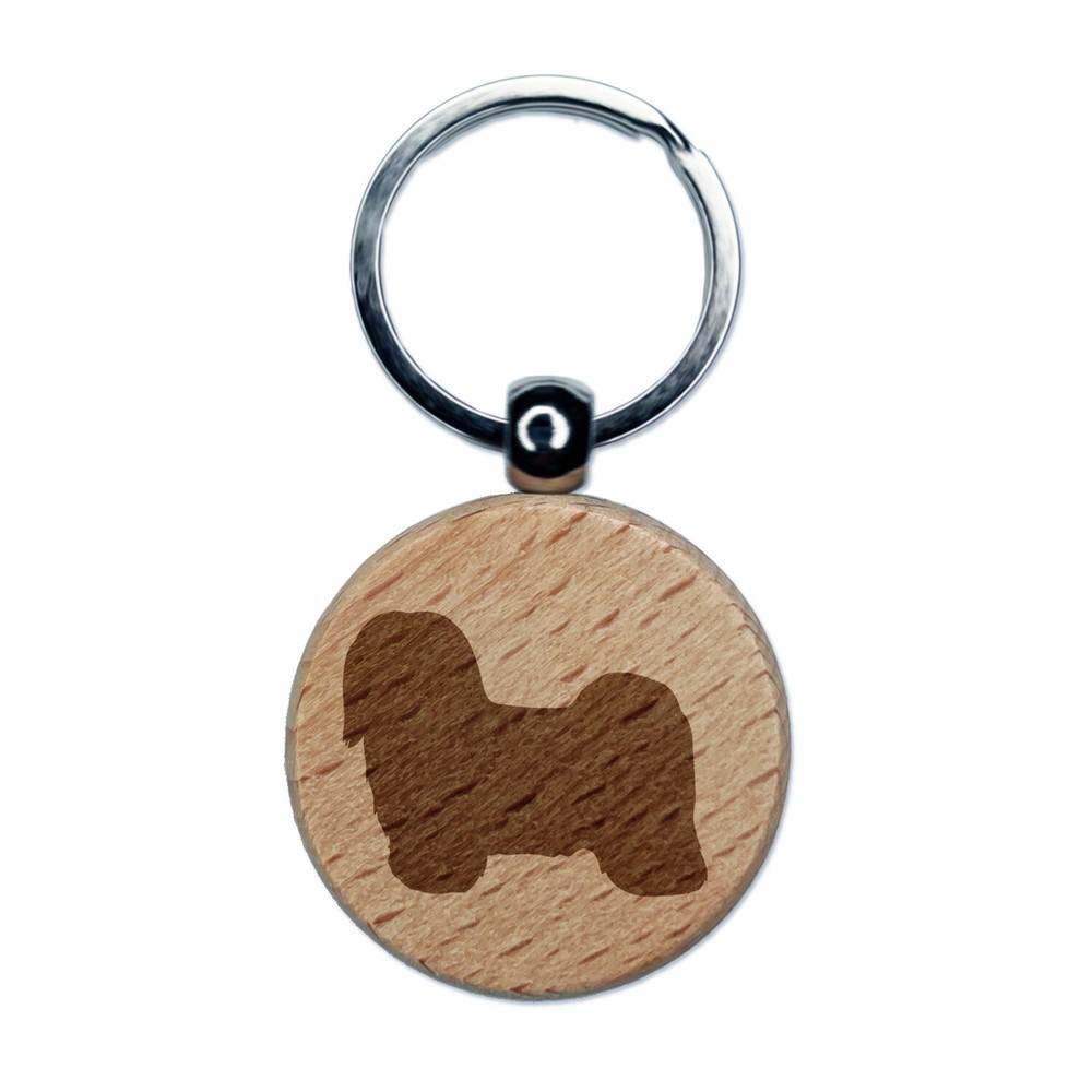 Havanese Dog Solid Engraved Wood Round Keychain Tag Charm