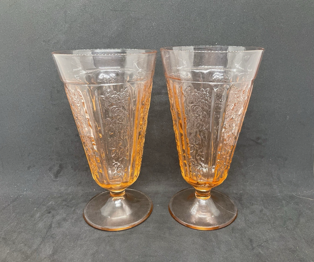 Sharon Cabbage Rose Pink Footed Iced Tea Glasses, Set of 2