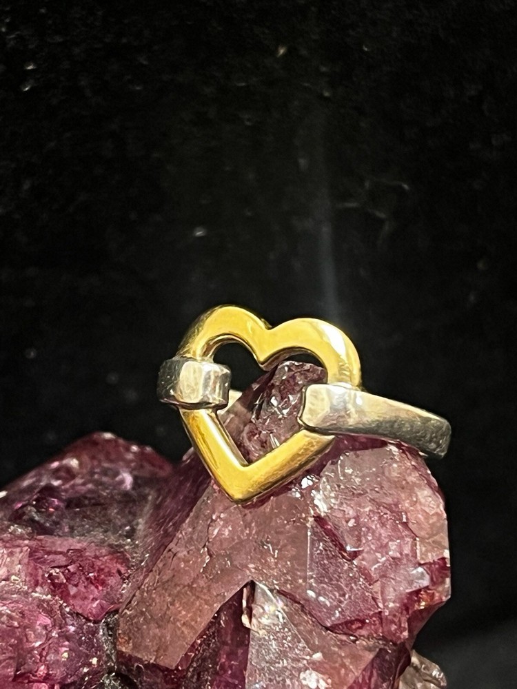 Tiffany & Co Sterling Silver and 18K Yellow Gold Open Heart Ring Size 4