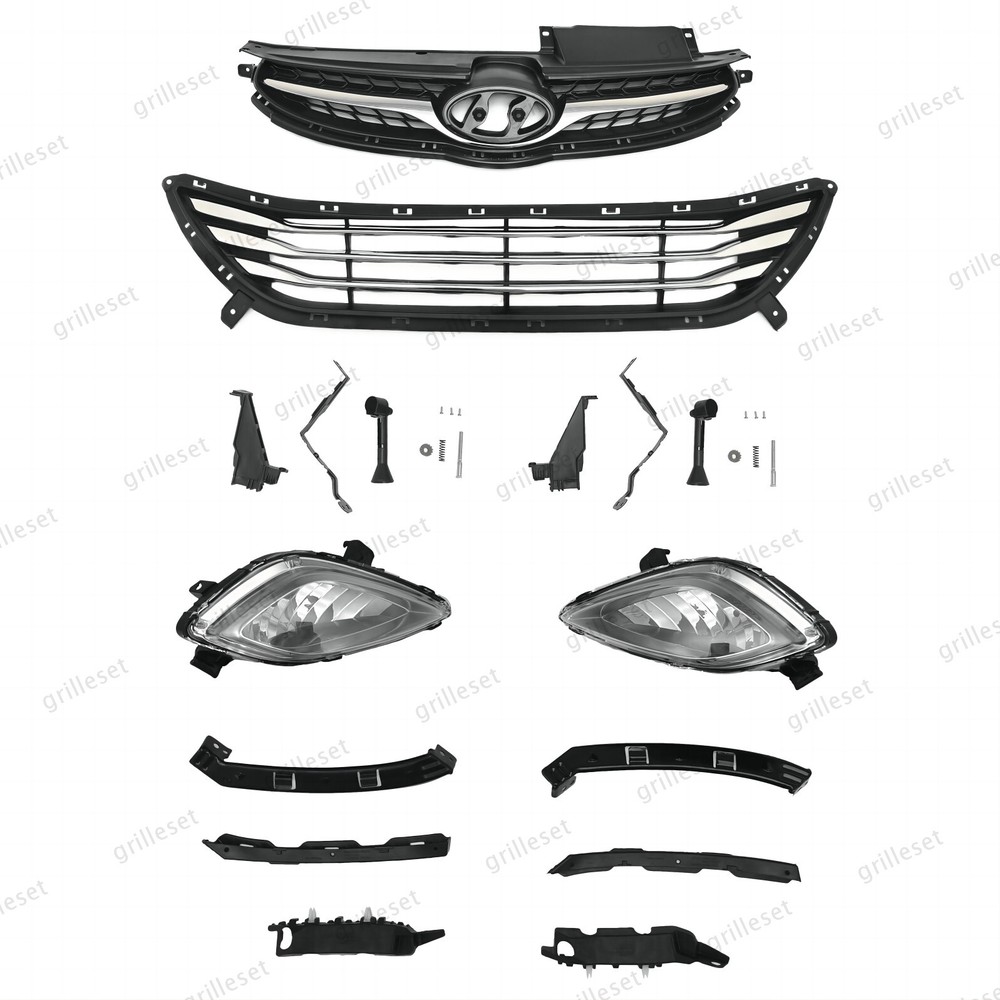 For Elantra 2011-13 Complete Upper Grille, Lower Chrome Mesh & Fog Light Bracket