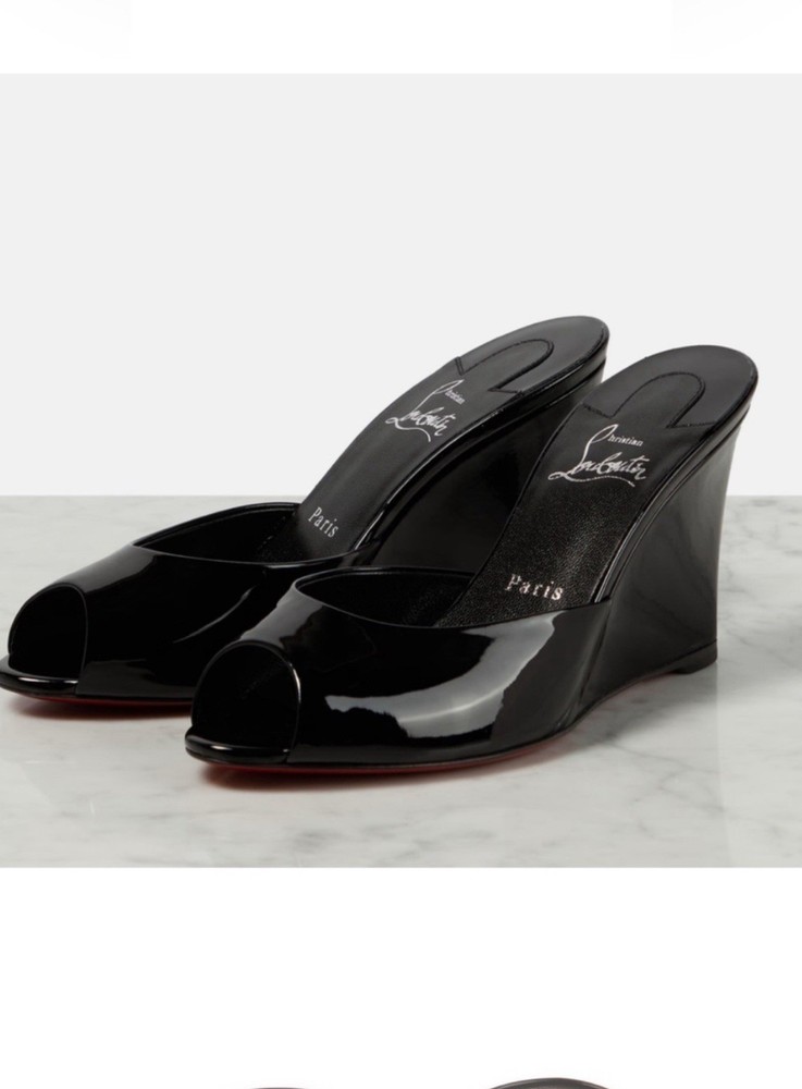 Christian Louboutin Me Dolly Zeppa 85 Wedge Sandal SZ 37.5 Black Patent NIB mule