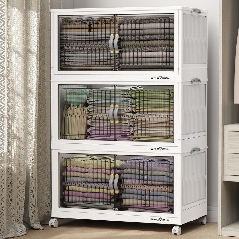 120 Qt Stackable Storage Bins with Lid, Closet Organizer and Storage Drawer, ...