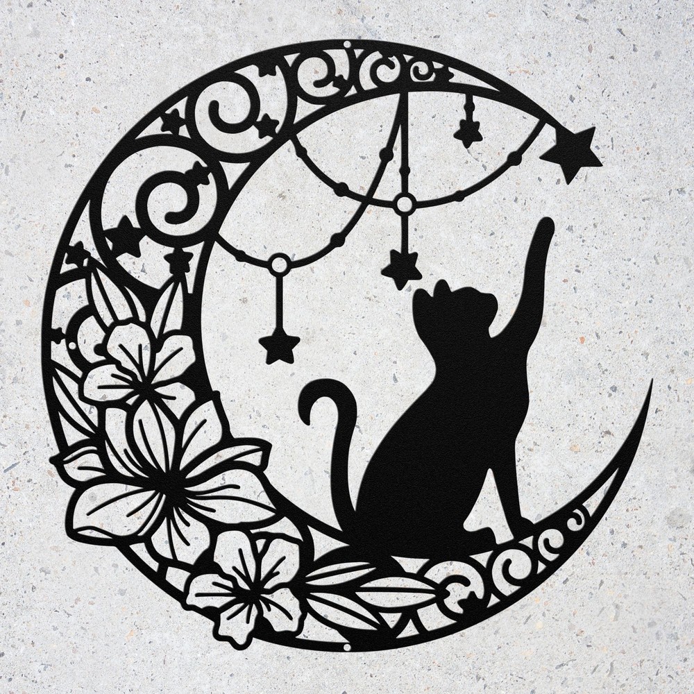 Cat and Moon Metal Art Decor Cat Lover Gifts Home Office Decoration Metal Signs