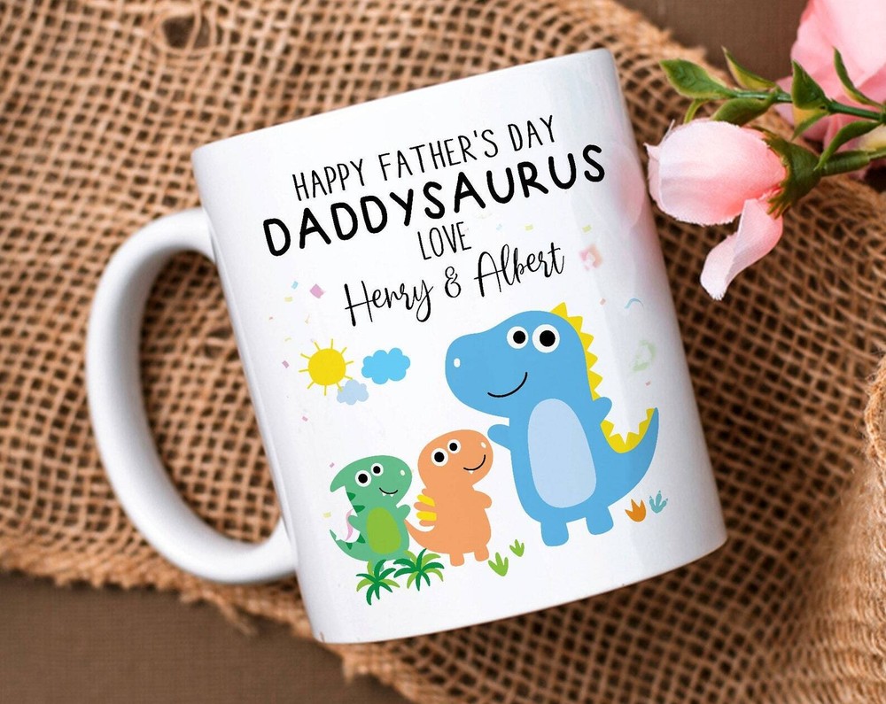 Custom Daddysaurus Coffee Mug Baby Shower Gifts Happy Fathers Day Gift New Dad