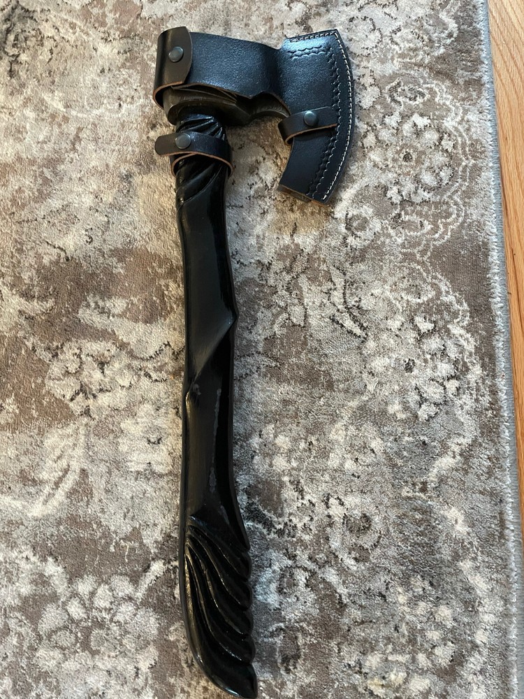 Damascus Carbon Steel Viking Axe Custom Hand Forged Ash Wood Shaft