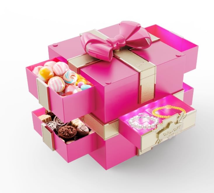 Pink Glitter Gift Box with Decorative Bow