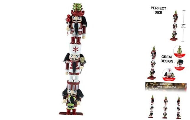 Stacked Nutcrackers 15 Inch Traditional Wooden 15 inch Red Ornament Stack