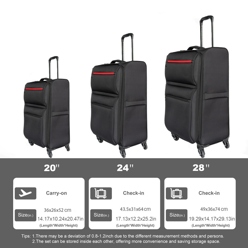 Softside Luggage Expandable 3 Piece Set Lightweight Luggage 20/24/28inch