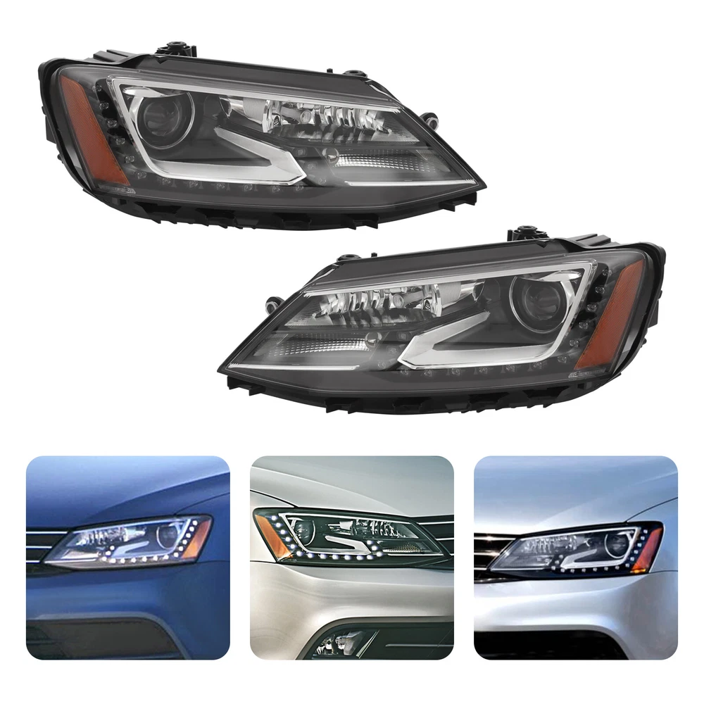 Headlights For 2015-2018 VW Jetta Xenon/HID Headlamps w/LED DRL Left / Right