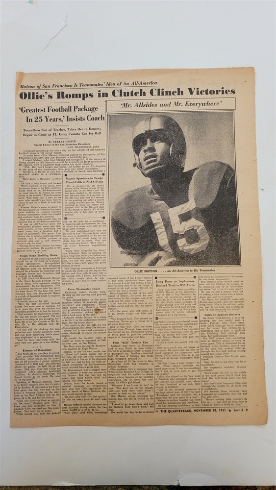 Ollie Matson Football 49ers 1951 Sporting News Sheet