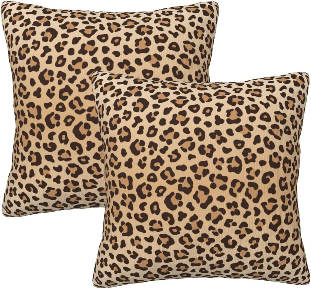 Leopard Print Pillow Covers Set of 2 Animal Texture Decorative Throw Cushions