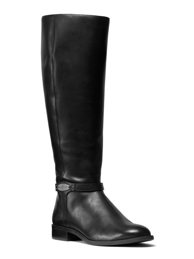 MICHAEL KORS Womens Black Finley Round Toe Block Heel Leather Riding Boot 5 M