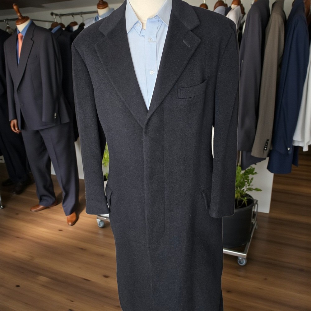 Vtg Polo Ralph Lauren Black Cashmere Overcoat 44L Made In Italy Full Length