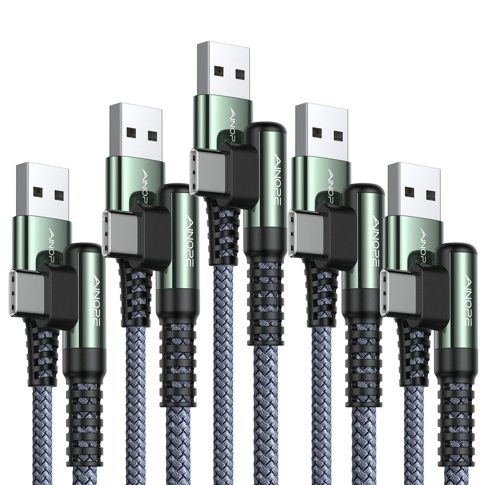5-Pack USB C Fast Charger with Right Angle & 3.1A Power [10/6.6/6.6/3.3/1.6ft Cables]