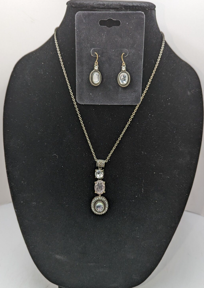Avon Matching Necklace & Earring Set Mirror Beads Rhinestones Antique Gold