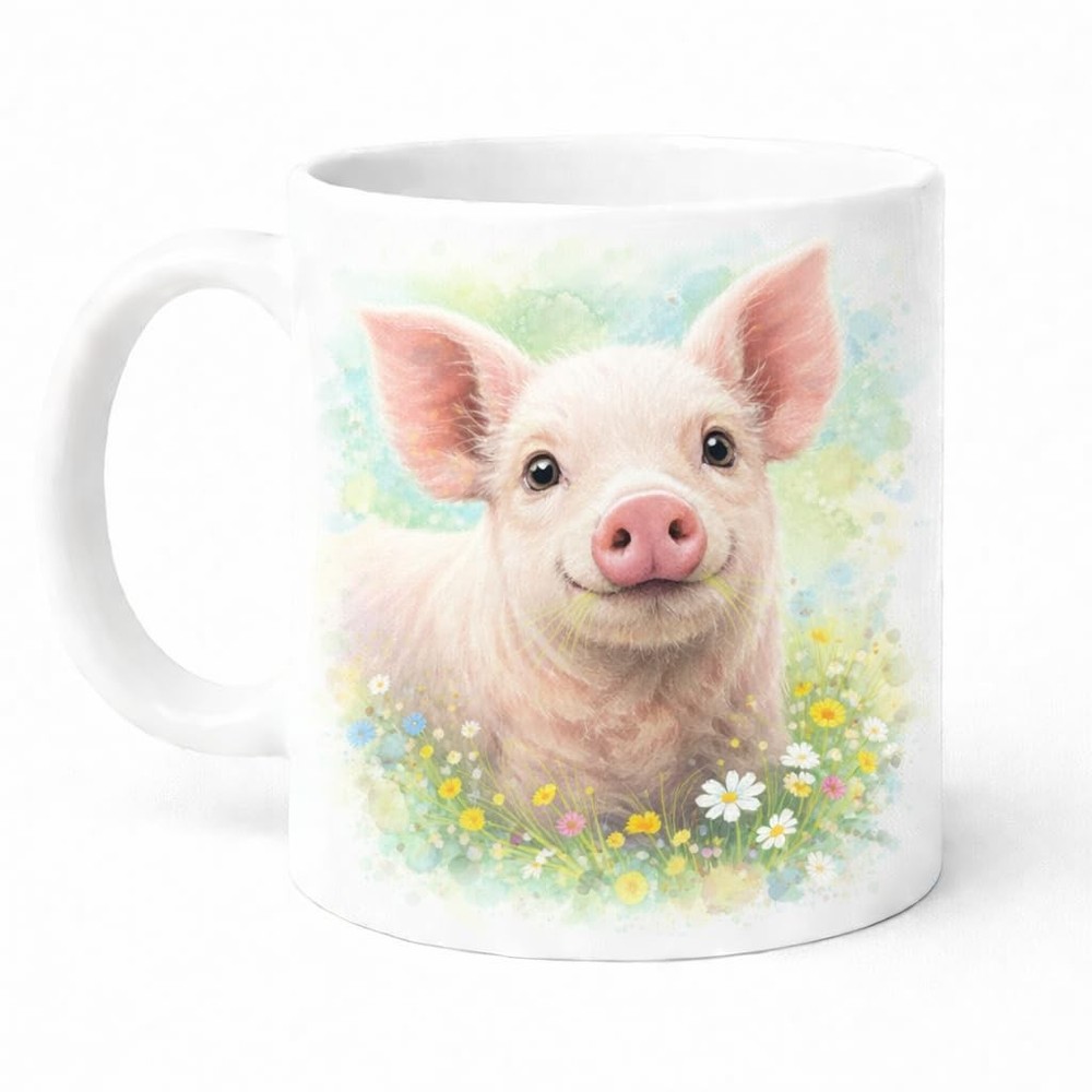 Pig Watercolour Mug Brew Crew Gifts White Ceramic 11 Oz Dishwasher Safe