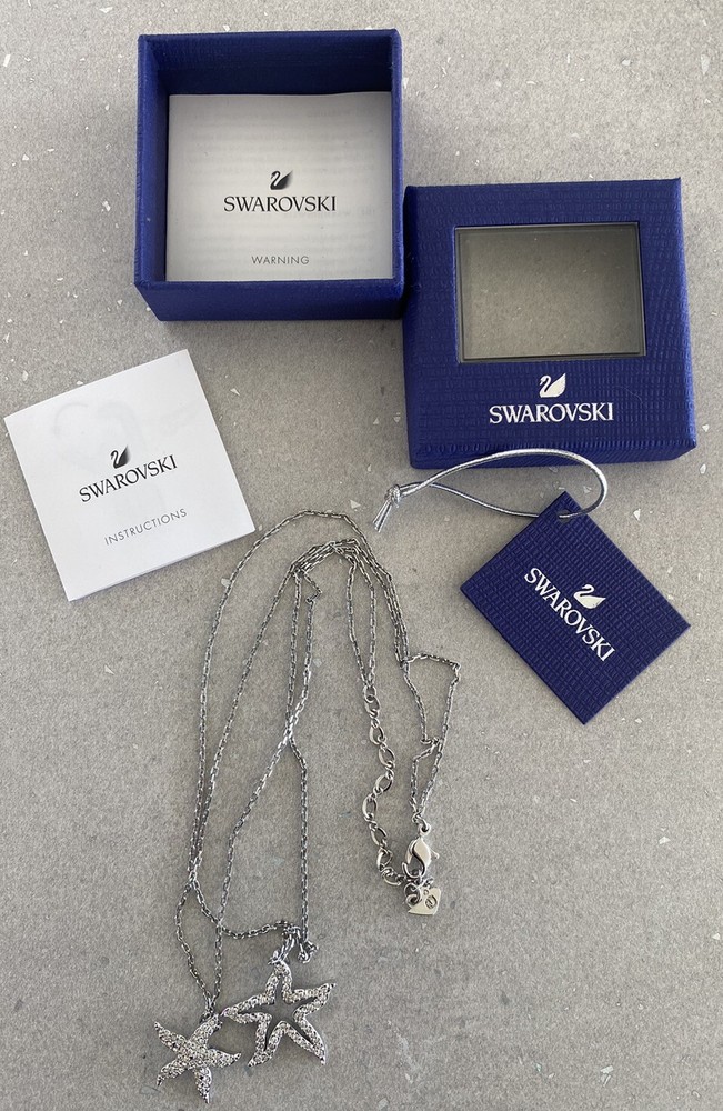 Swarovski Sterling Silver Starfish Double Pendant Crystal Necklace BNIB