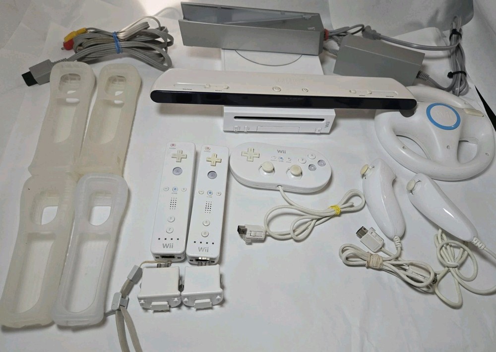 Nintendo Wii Console Bundle Lot + 2 Wiimotes + Tons of OEM Assessories - Tested!
