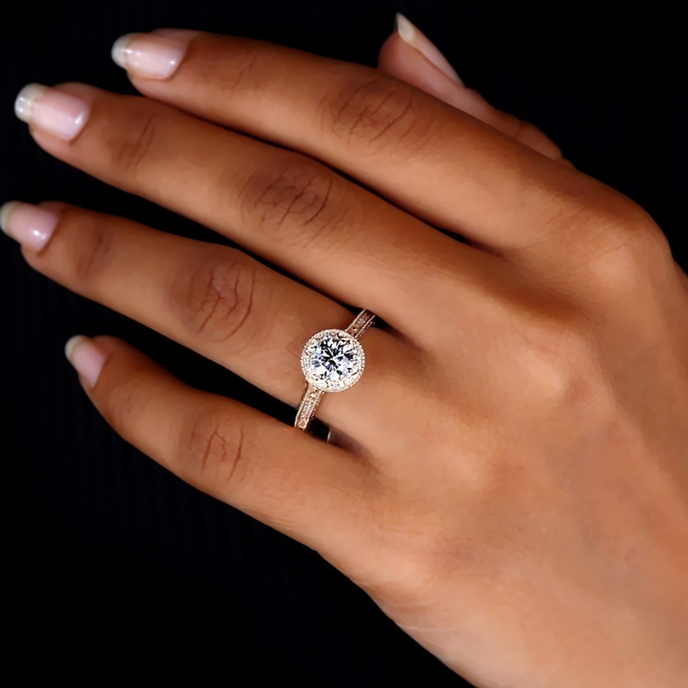 Exclusive 14k Yellow Gold Diamond Ring Round Cut Lab Grown 1.20 Ct IGI E F  VVS2