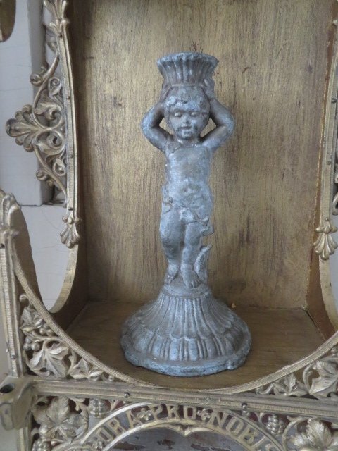 SMALL Old Vintage Cast Iron Metal CHERUB PUTTI STATUE Cute Pose