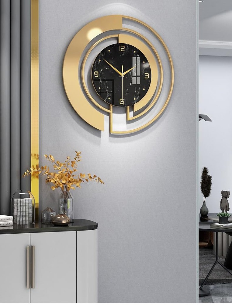 :Black And Gold Clock, 45cm*45cm*,Large decorative wall clock gold,