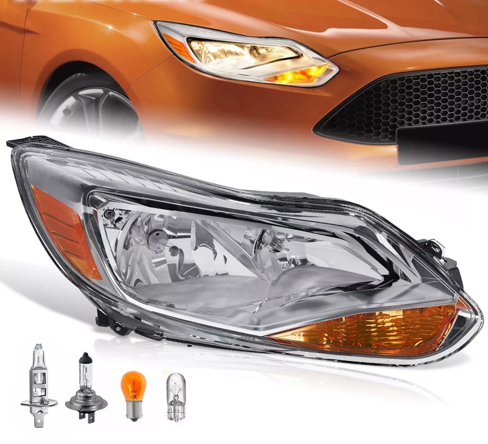 Chrome Headlight Headlamp Assembly Right/Passenger Side For Ford Focus 2012-2014