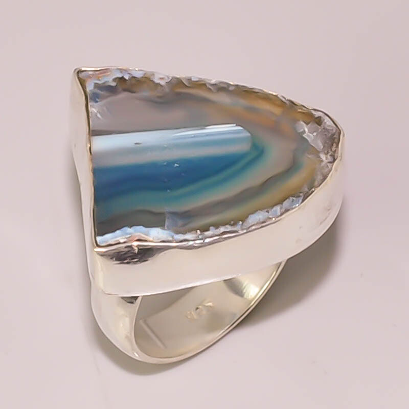 Natural Green Lace Onyx Druzy Ring in 925 Sterling Silver - Size 7