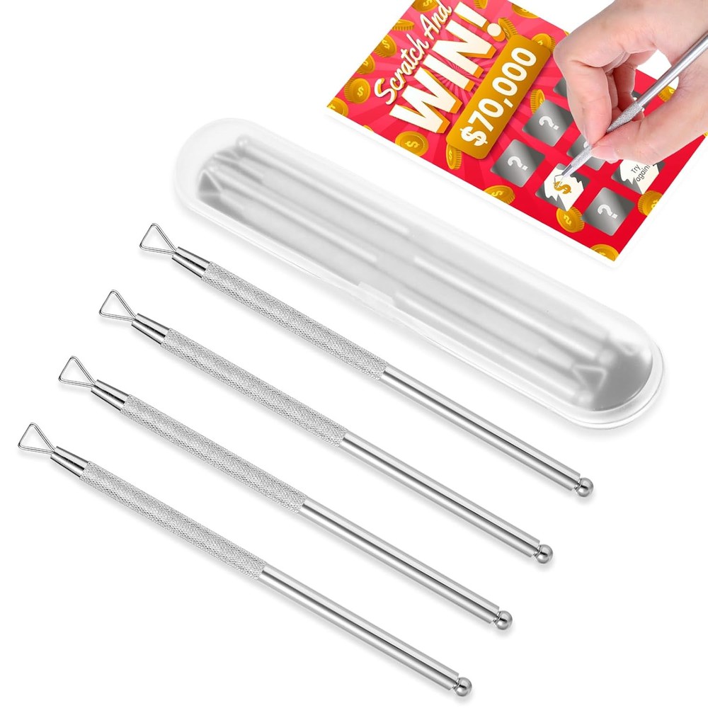 4-Piece Metal Lottery Scratcher Tool Set - Reusable Scratch-Off Ticket Accessories