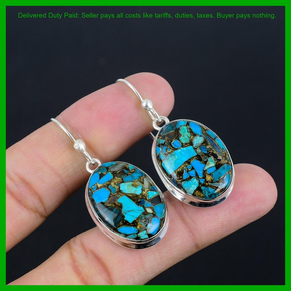 Cyber Monday Deal Sterling Silver Natural Copper Chrysocolla Dangling Earrings-image