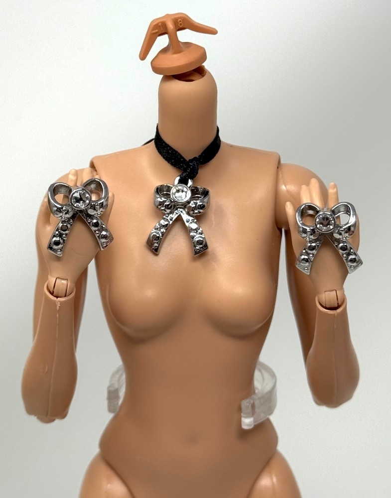 Barbie Silkstone Fashion Model Doll #3 Outfit Jewelry Silver Earrings Necklace
