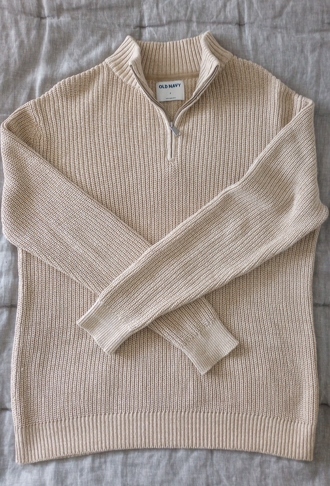 Old Navy Knit Quarter Zip Sweater Beige/Tan Size Men's Small