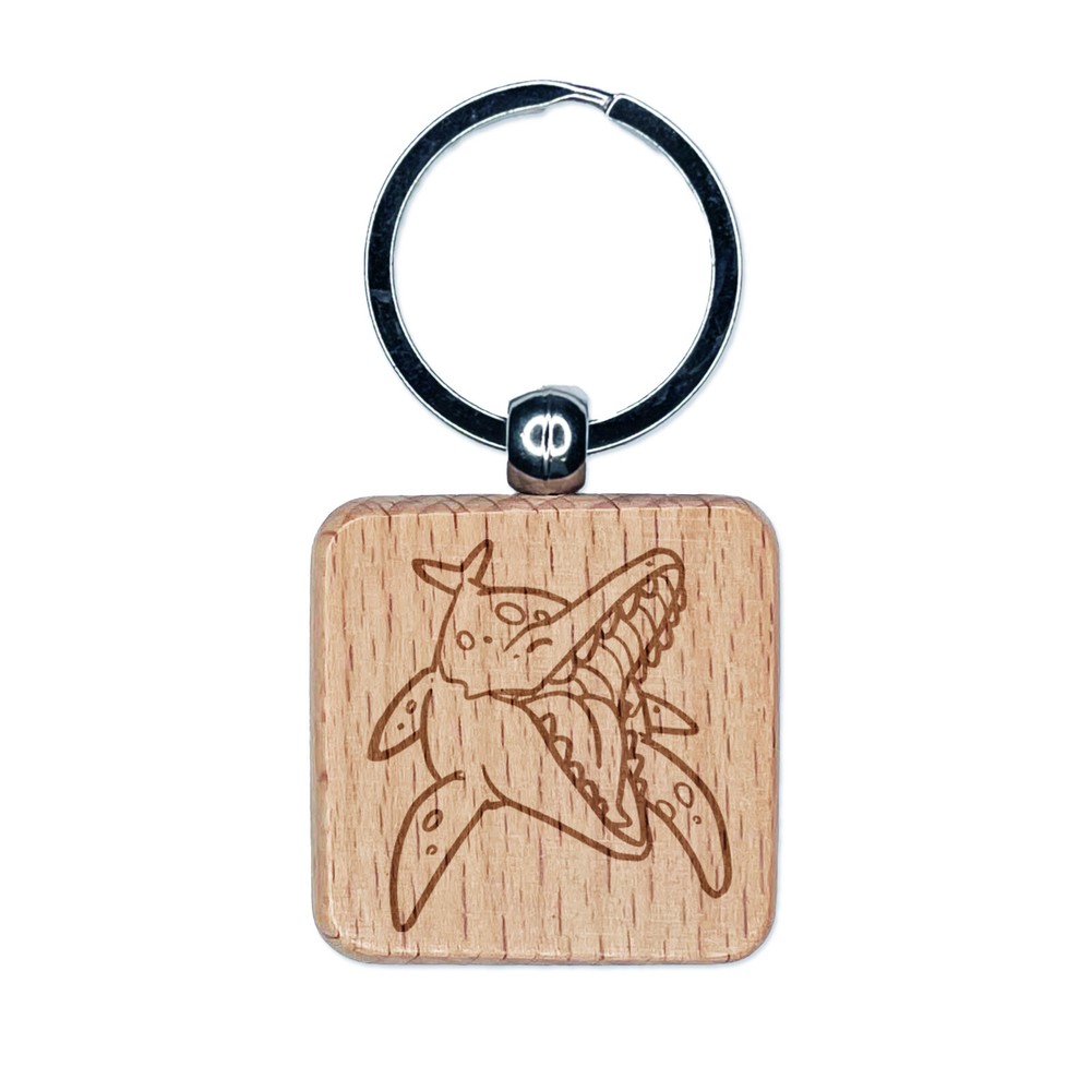 Ichthyosaur Aquatic Dinosaur Engraved Wood Keychain Charm Tag  