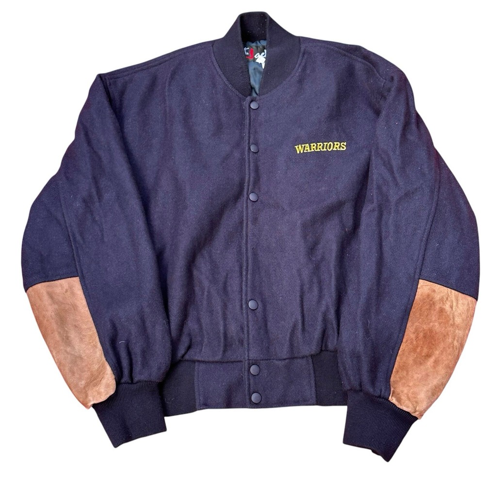 Vintage NBA Warriors Wool Blend Coat Varsity Jacket Elbow Leather -Men’s L