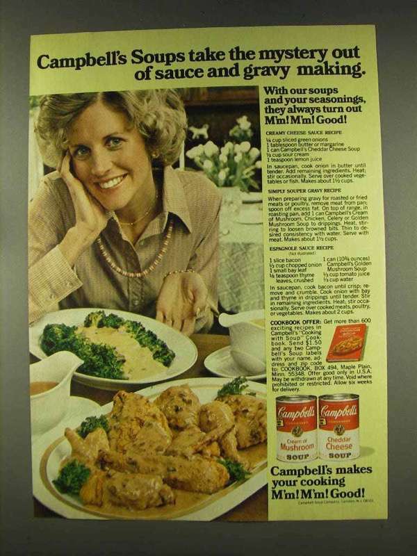 1977 Campbell's Cream Mushroom, Cheddar Cheese Soup Ad