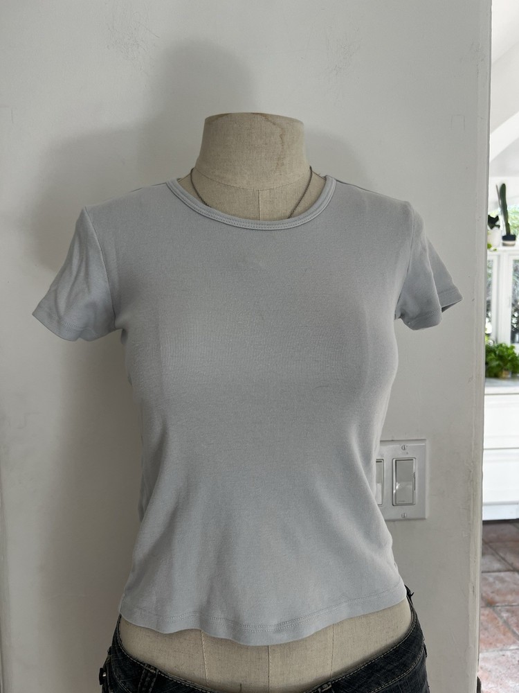 John Galt Brandy Melville Light Blue Cropped T Shirt, One Size, 100% Cotton
