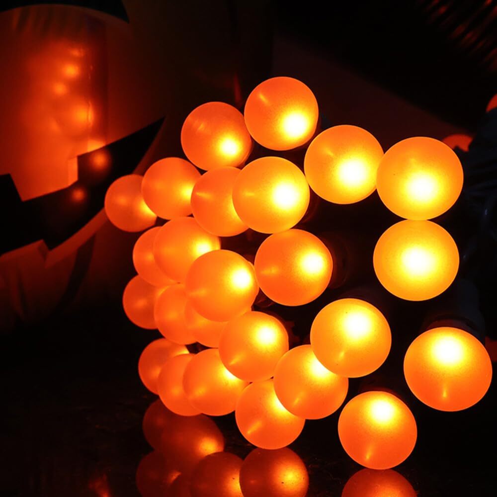 Orange Halloween Lights Outdoor Frosted G15 50 LED 13.5ft Globe String Lights...