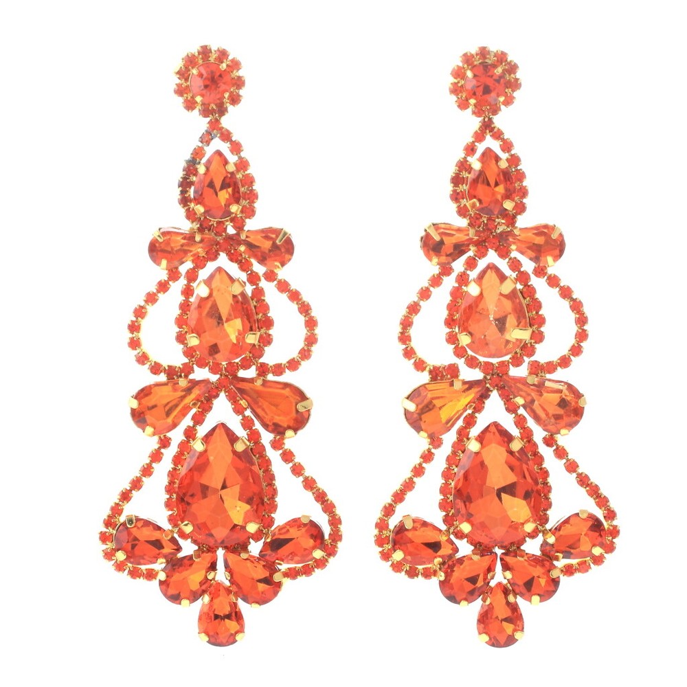 Gold Tone Metal Rhinestone Drop Post Earrings ESE2871-ORG