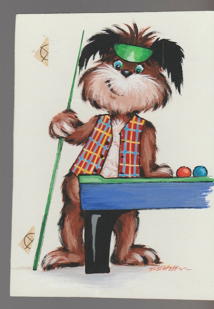 Fathers Day Dog Playing Pool Greeting Card Art FD7667 4.25x6 Inches-image